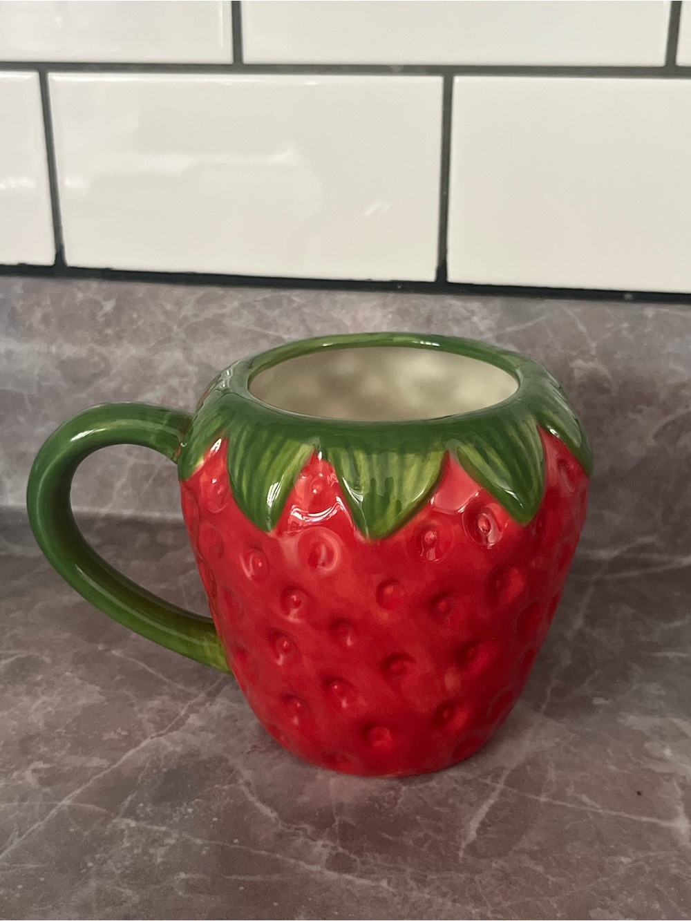 Ceramic Strawberry Shaped Coffee Mug 3D Textured Fruit Tea Cup